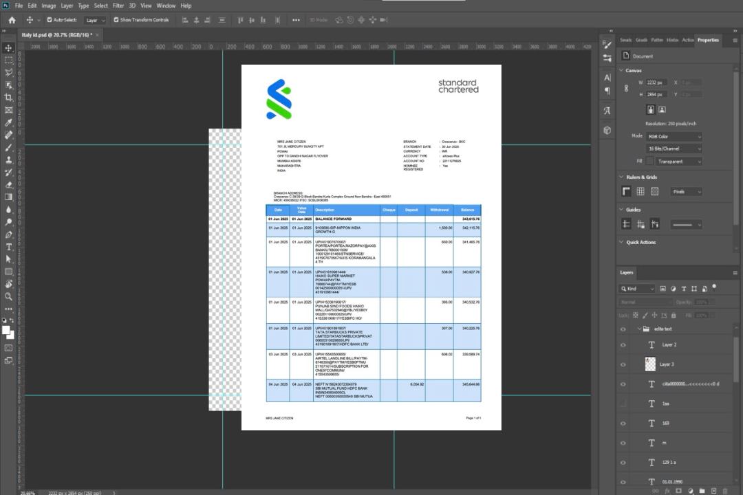 Modèle Word et PDF de relevé de compte India Standard Chartered Bank, version 3 template Modèle Word et PDF de relevé de compte India Standard Chartered Bank, version 3 template